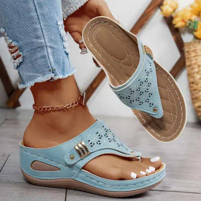Sandales compensées confortables en cuir pour femmes – Élégance et bien-être garantis