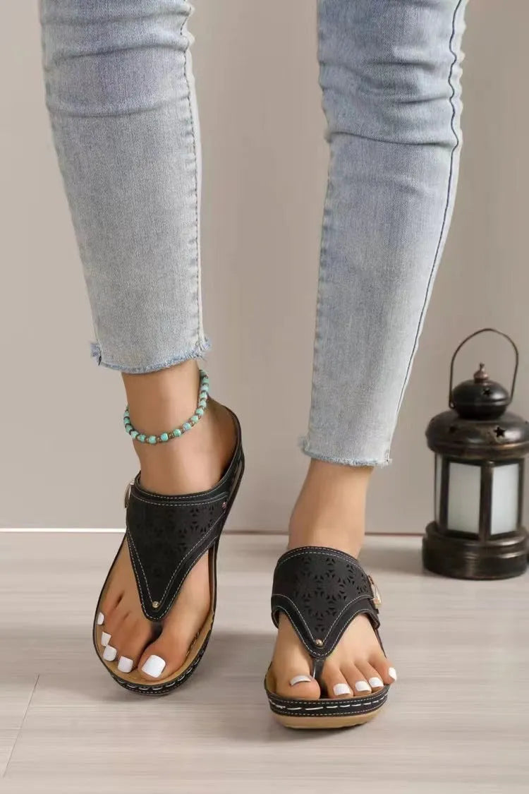 Sandales compensées confortables en cuir pour femmes – Élégance et bien-être garantis