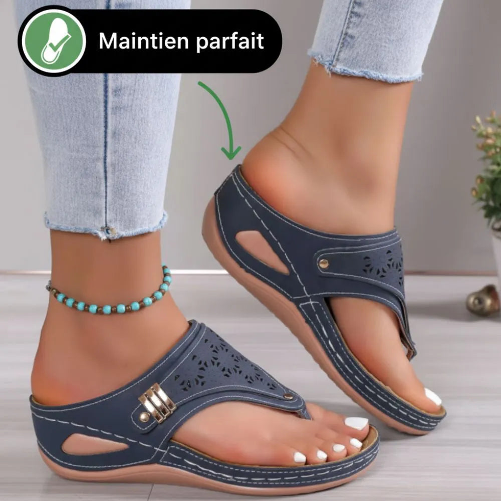 Sandales compensées confortables en cuir pour femmes – Élégance et bien-être garantis