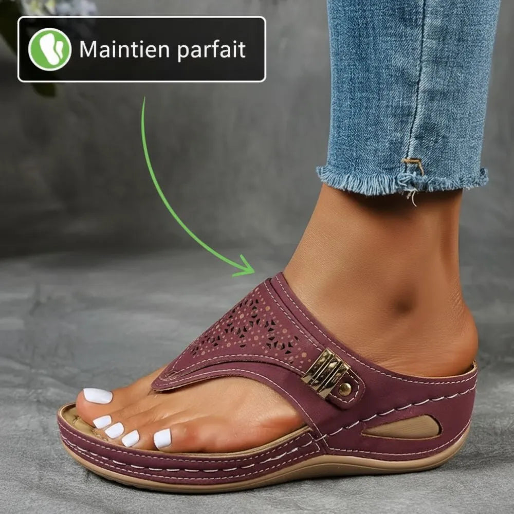 Sandales compensées confortables en cuir pour femmes – Élégance et bien-être garantis
