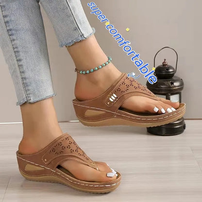 Sandales compensées confortables en cuir pour femmes – Élégance et bien-être garantis